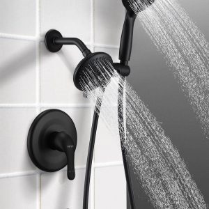 ESNBIA Matte Black Tub Shower Combo Dual Shower Head