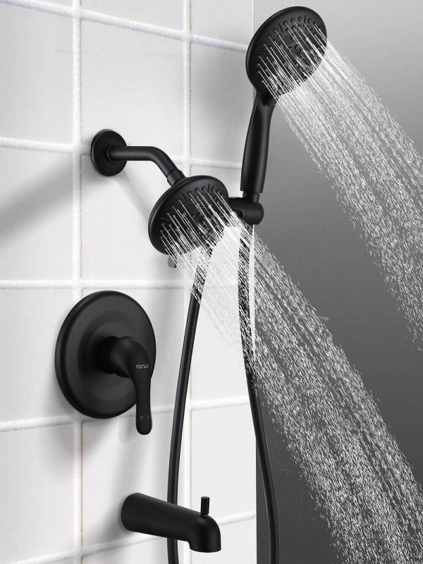 ESNBIA Matte Black Tub Shower Combo Dual Shower Head