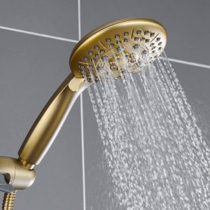 ESNBIA Brushed Gold Tub Shower Combo Single Shower Head